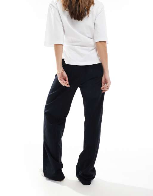 Pull&Bear high waist straight leg tailored trouser in navy, 5 of 5