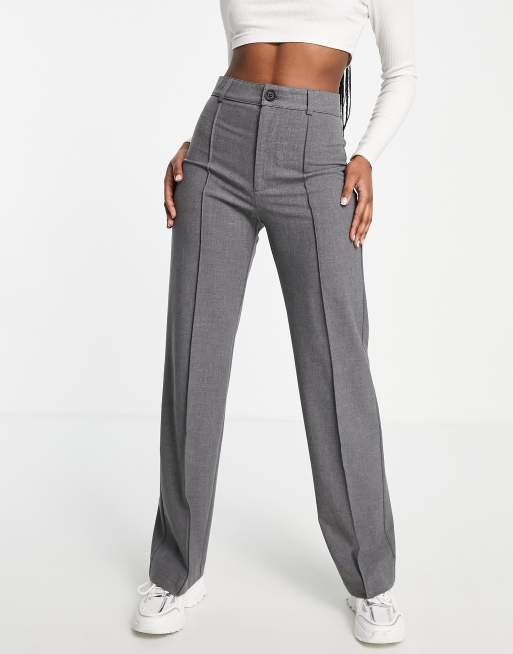 Pull&Bear high waist tailored straight leg pants with front seam detail in grey