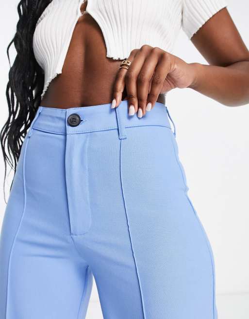 Pale blue high 2024 waisted belted trousers