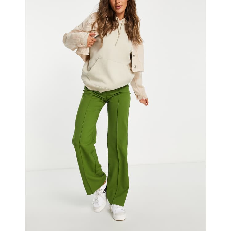 Pull&Bear high waist tailored straight leg trousers with front seam in green