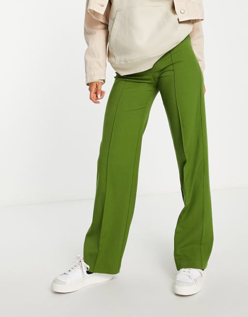 KELSEY High Waist Trousers Straight Leg Pants Green Colored Bootleg St –  KesleyBoutique