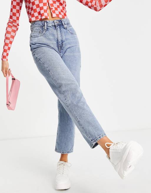 Pull&Bear high waist vintage elasticated waist mom jean in blue
