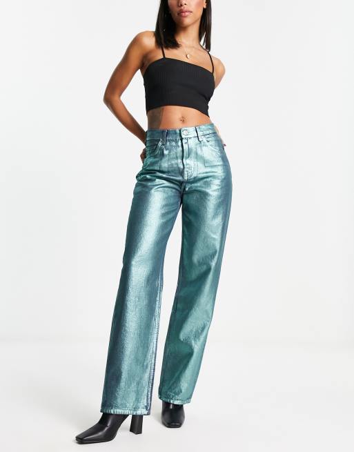 Shiny wide leg pants sale