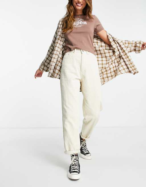 Pull&Bear high waisted basic corduroy mom pants in ecru