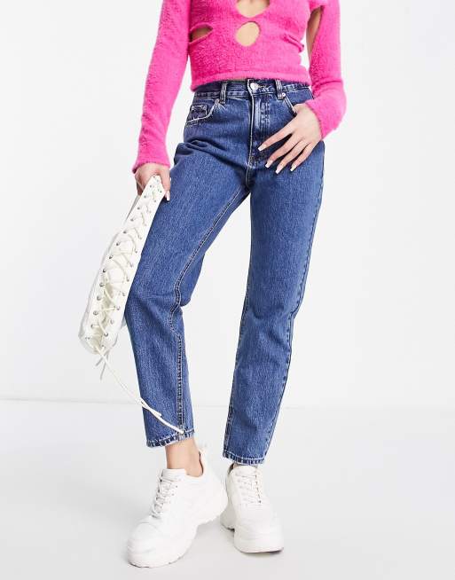 Pull&Bear high waisted mom jean in medium blue