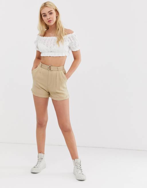 Cream high hot sale waisted shorts