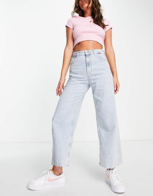 Pull&Bear high waisted culotte jeans in bleach blue