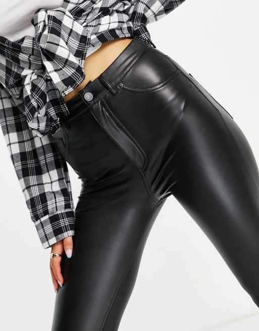 Pull&Bear high waisted faux leather skinny pants in black