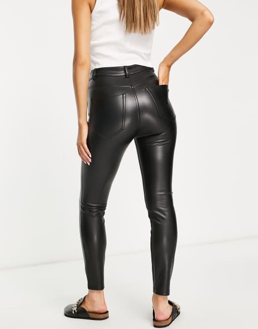 Pull&Bear high waisted faux leather skinny pants in black