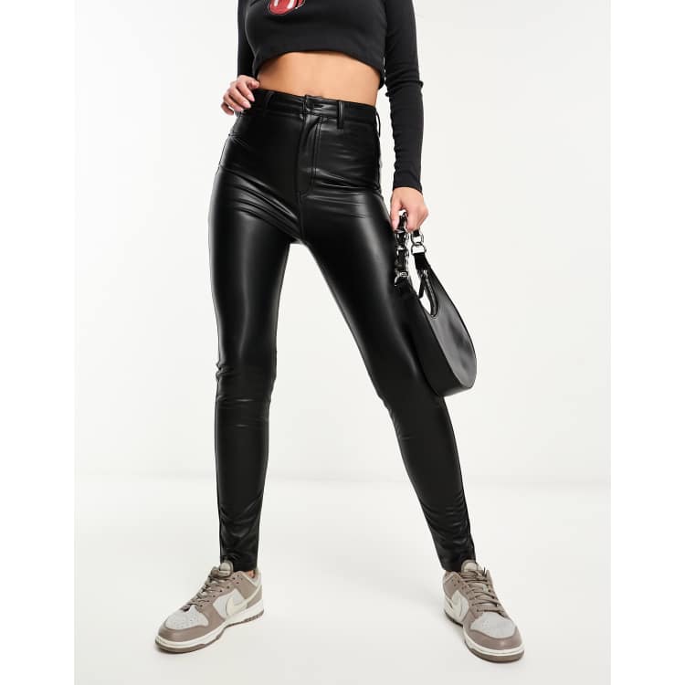 Pull&Bear high waisted faux leather skinny pants in black