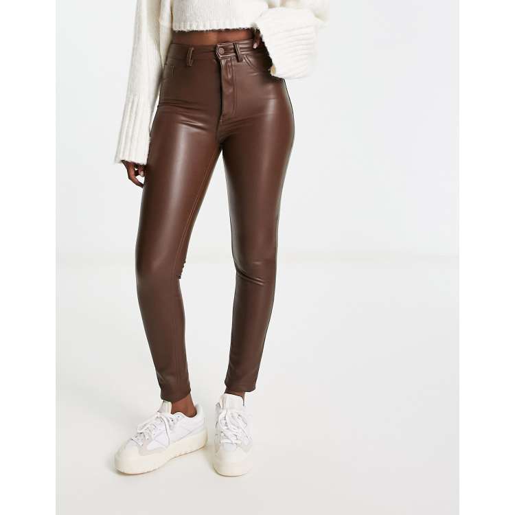 Ex M&S Brown Faux Leather Skinny-Fit Leggings pleather PU