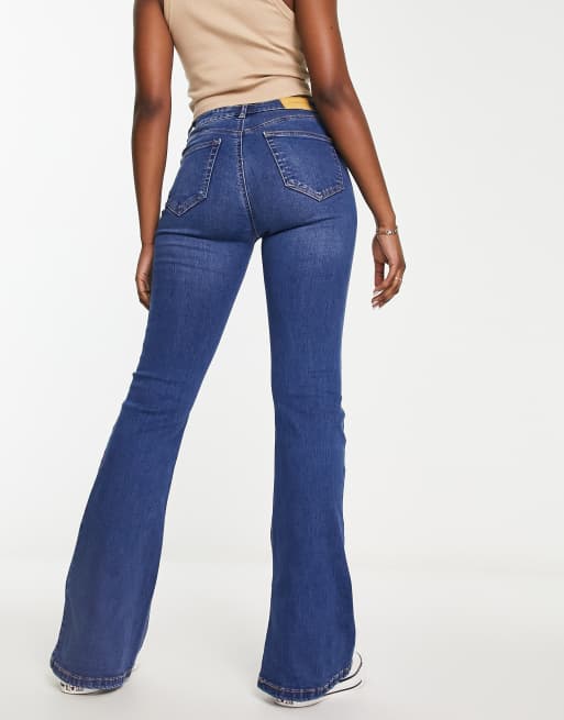 Pull&Bear high waisted flare jean in dark blue ASOS