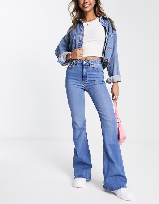 Pull&Bear high waisted flare jean in light blue | ASOS