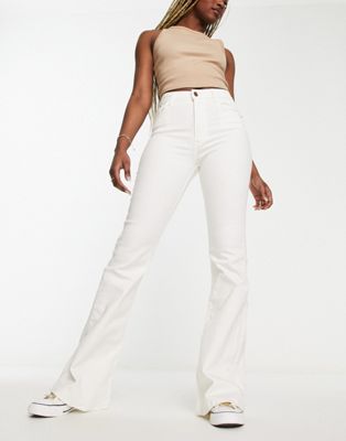 Pull&Bear high waisted flared jeans in white