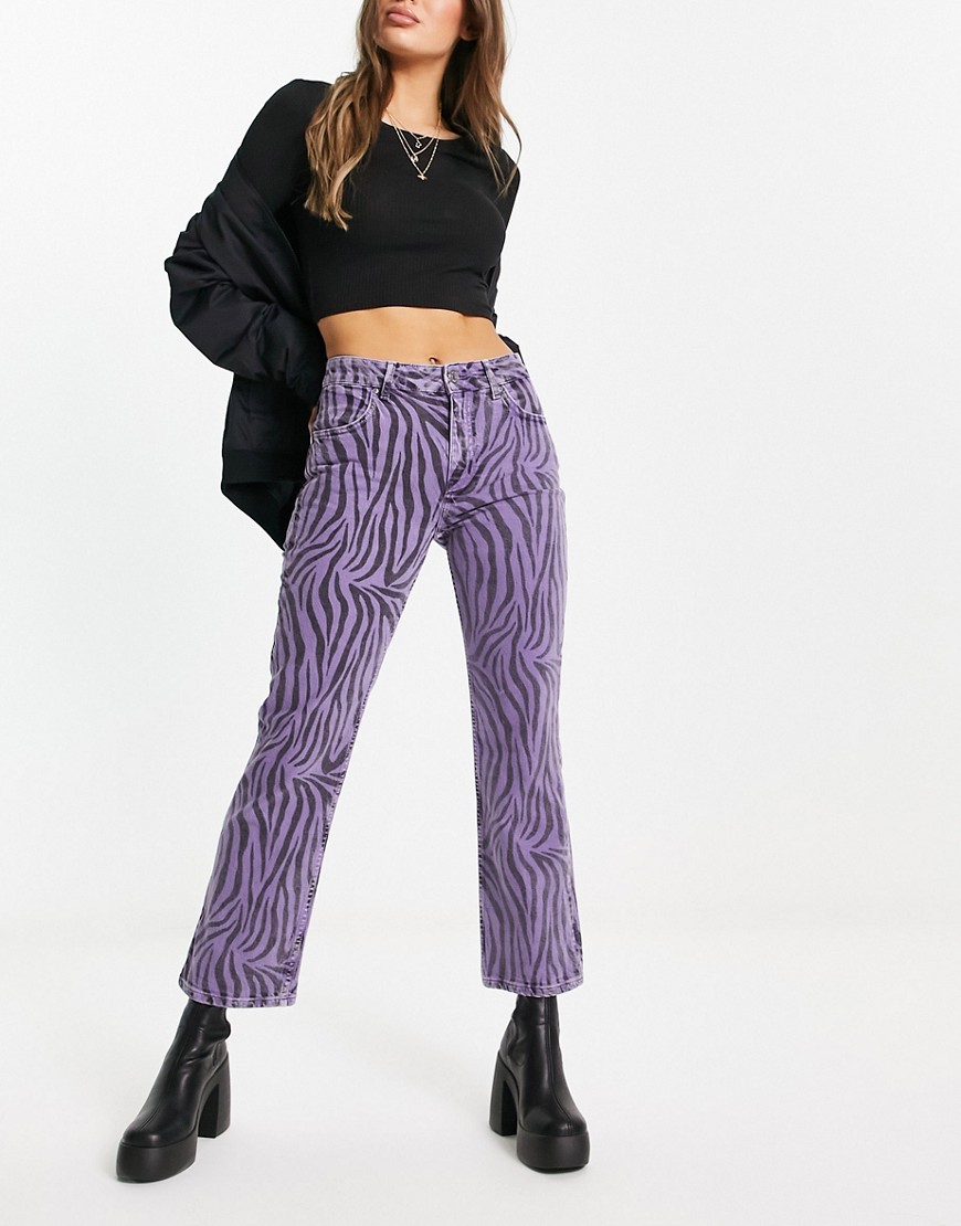 Pull & Bear high waisted jeans in purple zebra