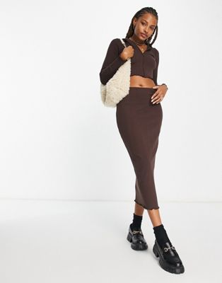 Pull&Bear high waisted jersey midi skirt co-ord in brown