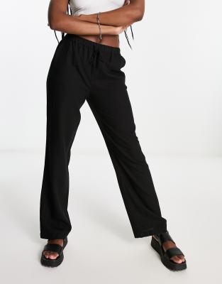 Pull&Bear Pull&Bear high waisted linen trousers in black