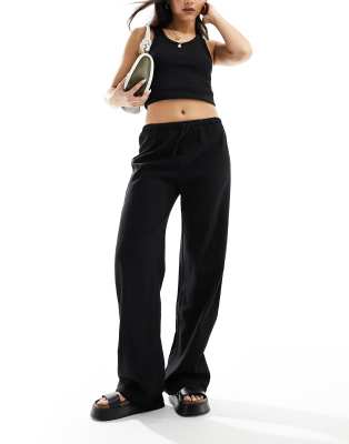 Pull&Bear Pull&Bear high waisted linen trousers in black