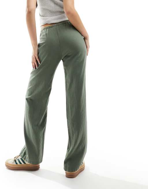 Womens khaki linen trousers sales