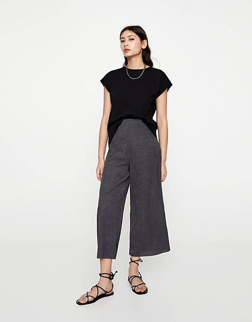Pull&Bear high waisted loose fit pants in gray | ASOS