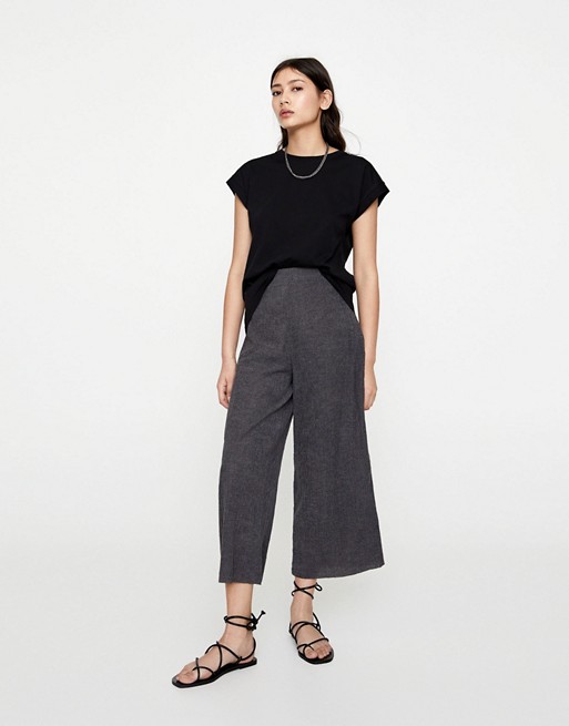Pull&Bear high waisted loose fit trousers in grey