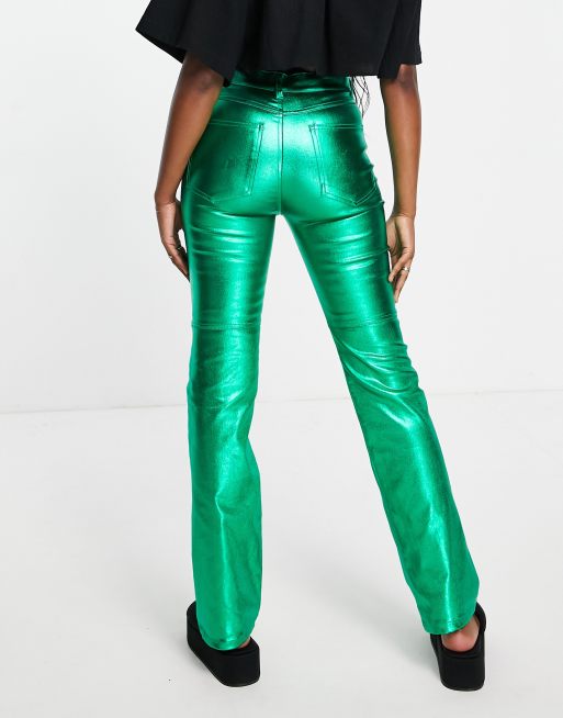 Metallic Green Pants, High Waist Pants, Super Stretchy Pants