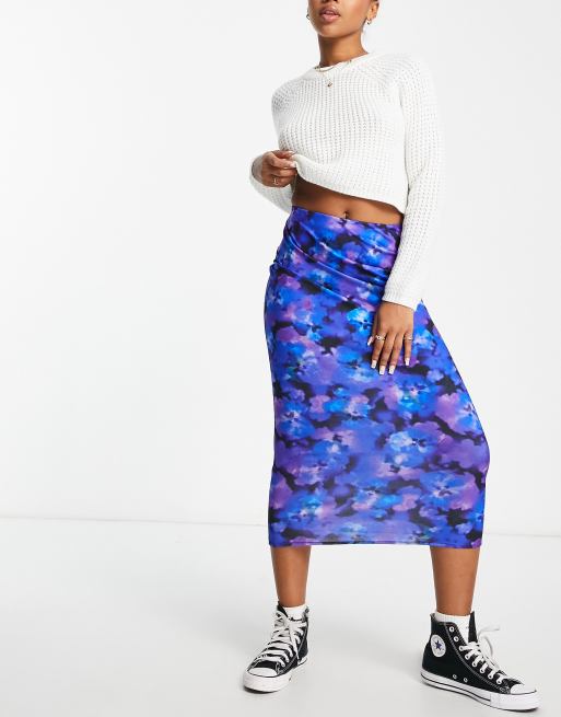 Pull&Bear high waisted midiaxi skirt co-ord in blue floral | ASOS