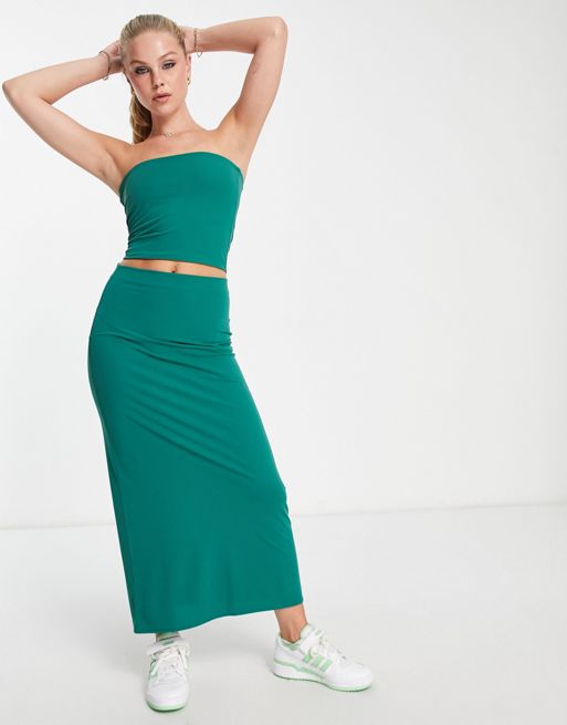 Pull&Bear high waisted midiaxi skirt in emerald green - part of a set ...