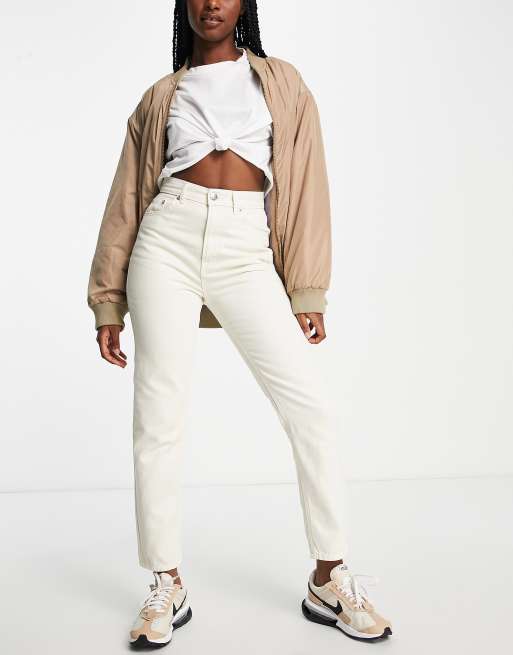 ASOS DESIGN linen top with lace up front & volume sleeve in oatmeal