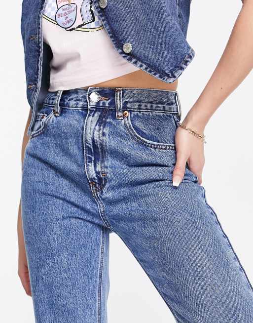 Pull&Bear high waisted mom jean in medium blue ASOS