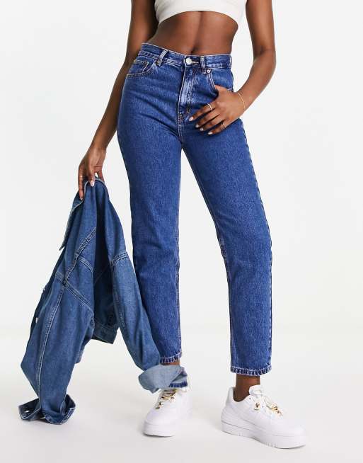 Pull&Bear high waist jeans with cross over waist in blue