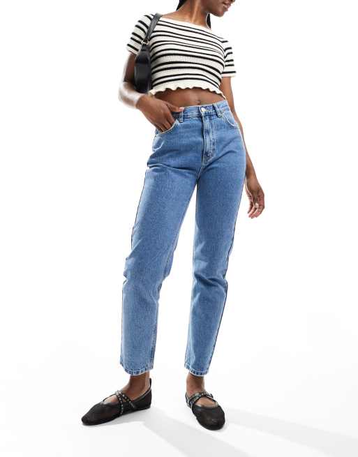 Pull&Bear high waisted mom jeans in ink blue