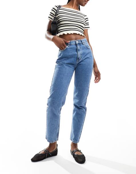 Pull&Bear high waisted mom jeans in medium blue - view 1