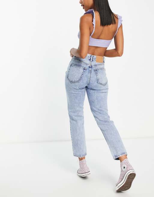 Pull&Bear mid rise straight leg jeans in medium blue