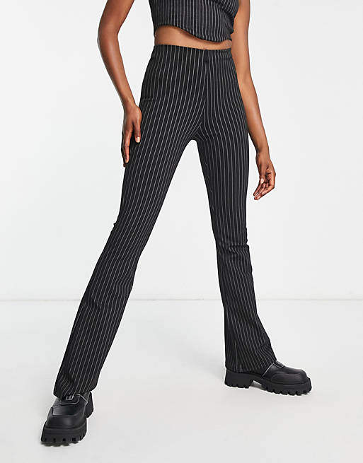 Pull&Bear high waisted pinstripe trousers co-ord in black | ASOS