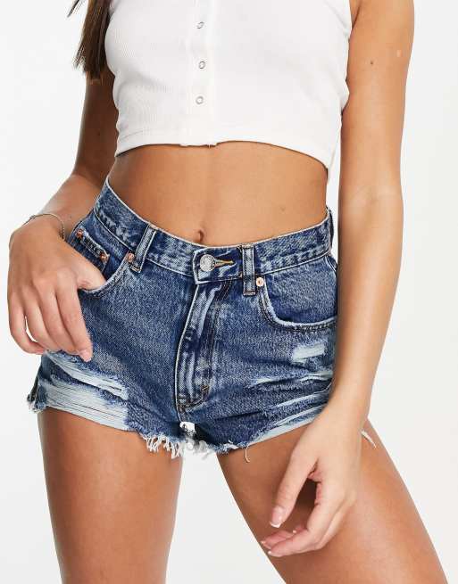 Dark denim sale ripped shorts