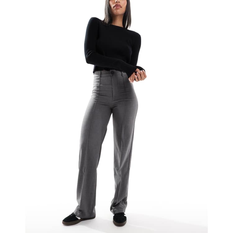 Pull&Bear high waisted seam front tailored straight leg pants in gray