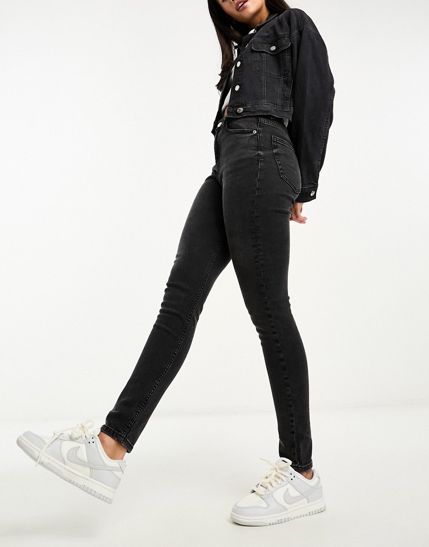 Pull & Bear high waisted skinny jean in washed dark grey