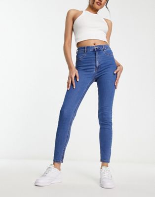 Pull&Bear high waisted skinny jeans in mid blue