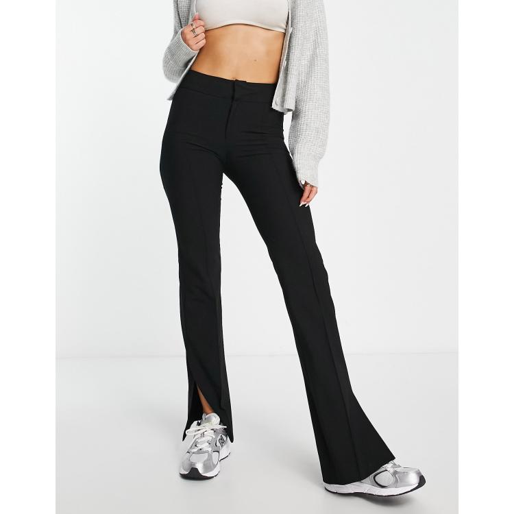 Pull&Bear high waisted split hem tailored trousers in black