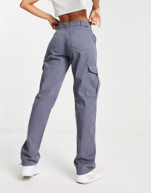 Sunisery Women Cargo Pants High Waist Straight Leg Baggy Pants E-Girls  Boyfriend Trousers Streetwear Grey L