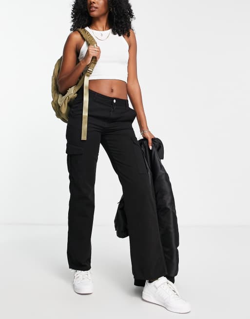 High waisted black cargo hot sale trousers