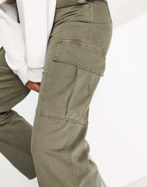 Pull&Bear high waist wide leg cargo pants in beige