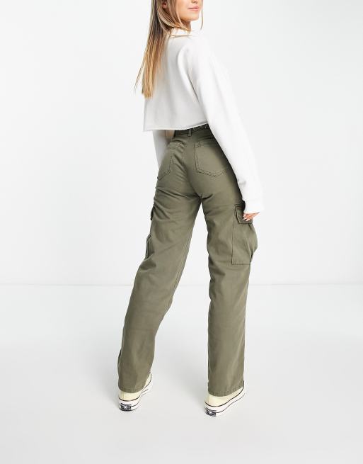 Pull&Bear high waist wide leg cargo pants in beige