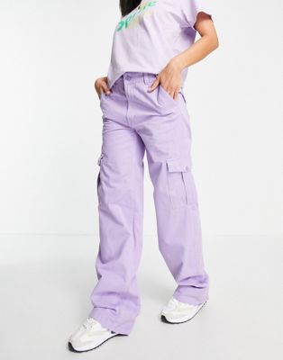 Pull&Bear high waisted straight leg cargo trousers in lilac | ASOS
