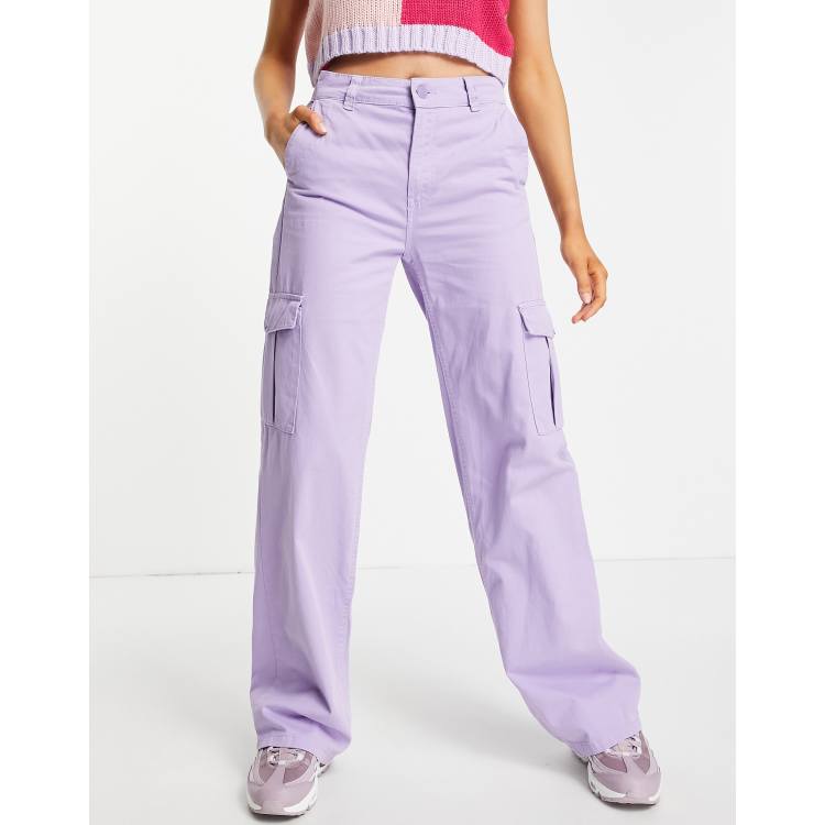 Pull&Bear high waisted straight leg cargo trousers in lilac