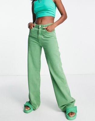 Pull&Bear high waisted straight leg dad jeans in green