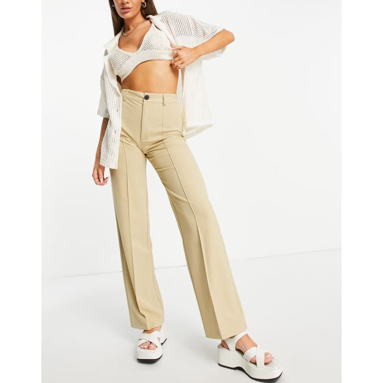 TROUSERS WITH LINED BELT - Beige