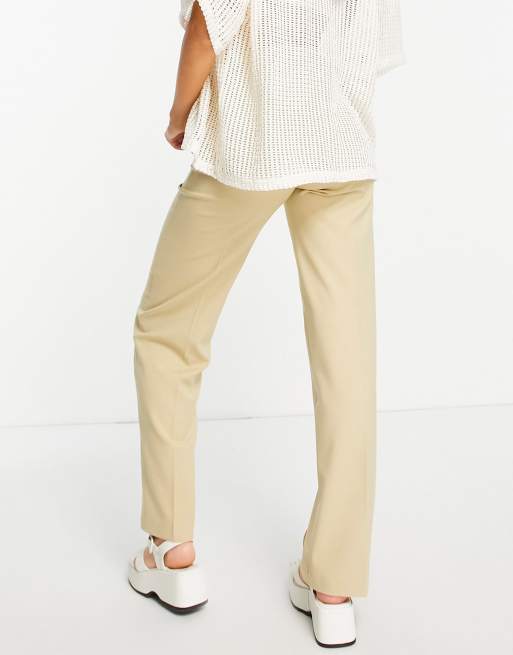 Pull&Bear high rise tailored straight leg pants in camel