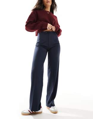 high waisted straight tailored pants in navy